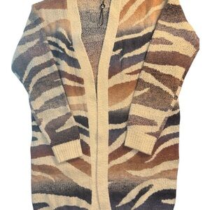 Zebra Striped Beige and Brown Women's‎ Sweater Cardigan with Pockets